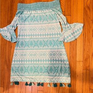 Cabana Life Aqua and White dress , off the shoulders